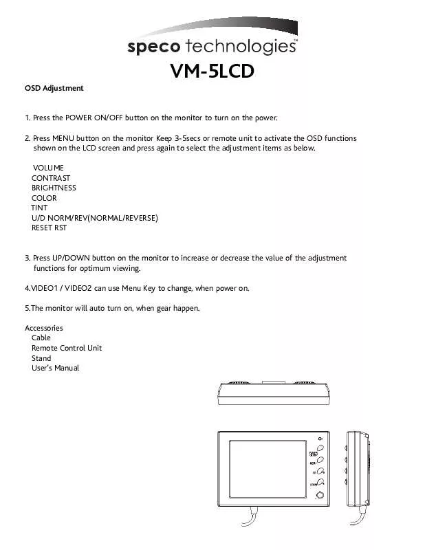 Mode d'emploi SPECO VM-5LCD