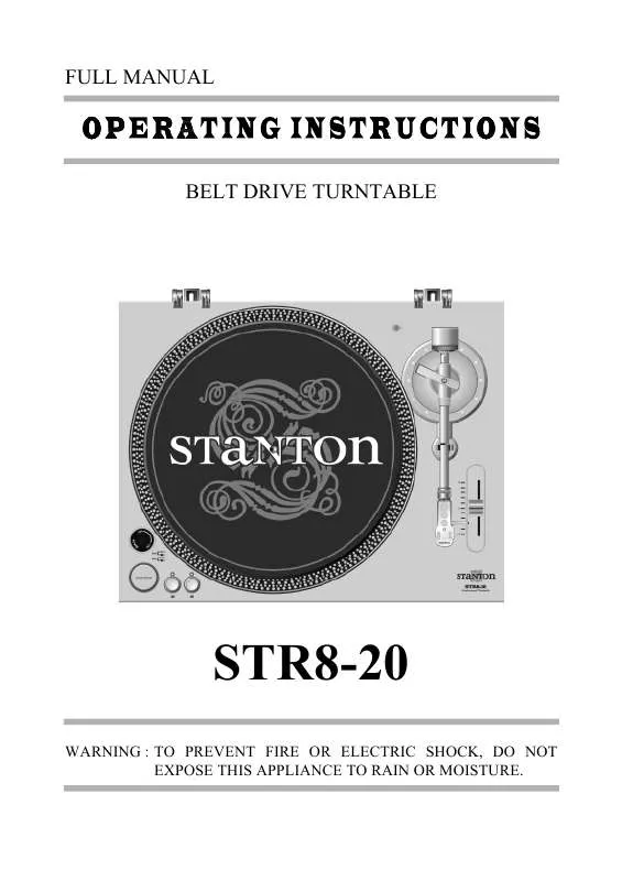 Mode d'emploi STANTON STR8-20 TURNTABLE