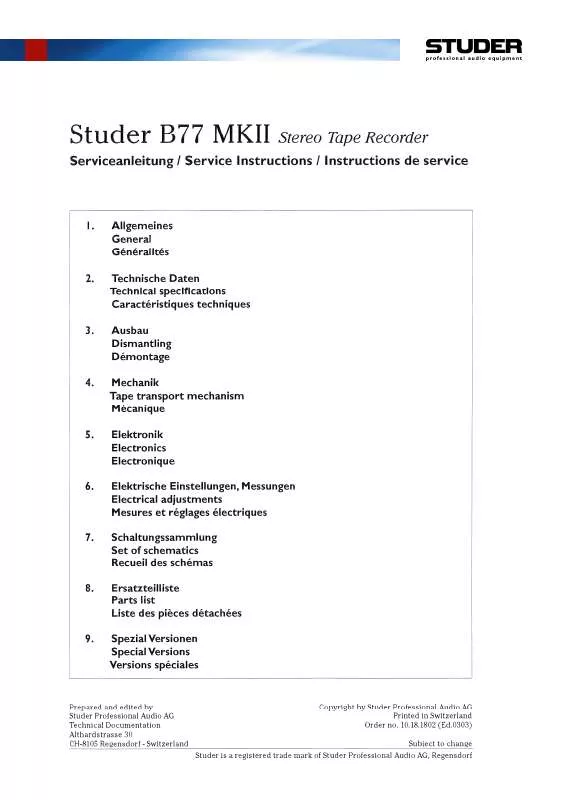 Mode d'emploi STUDER B77 MKII