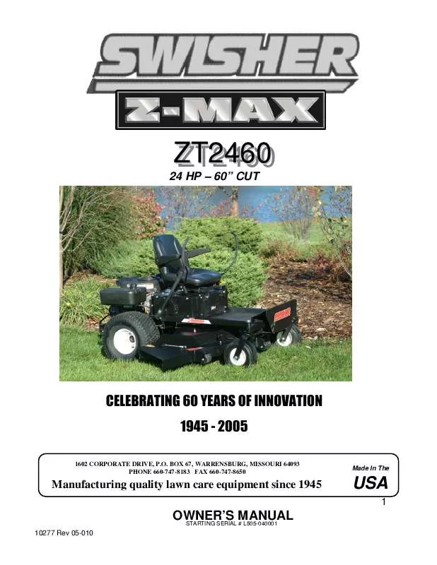 Mode d'emploi SWISHER ZT2460 Z-MAX
