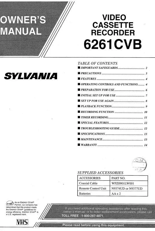 Mode d'emploi SYLVANIA 6261CVB