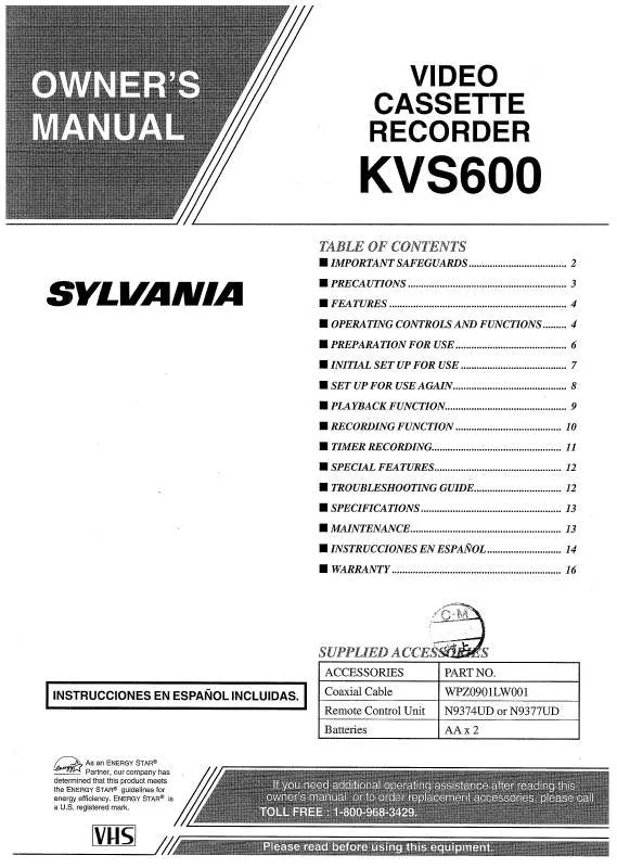 Mode d'emploi SYLVANIA KVS600