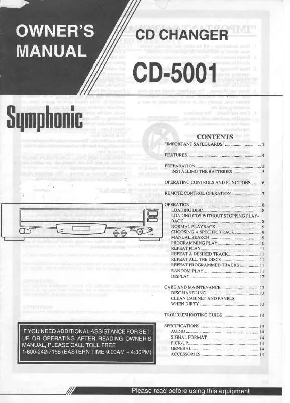 Mode d'emploi SYMPHONIC CD5001