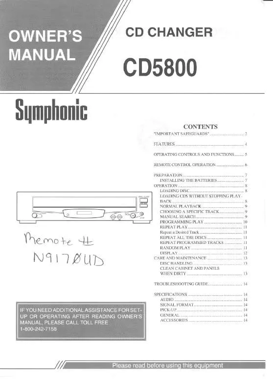 Mode d'emploi SYMPHONIC CD5800