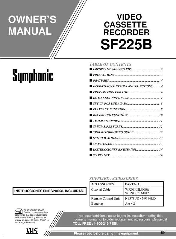 Mode d'emploi SYMPHONIC SF225B