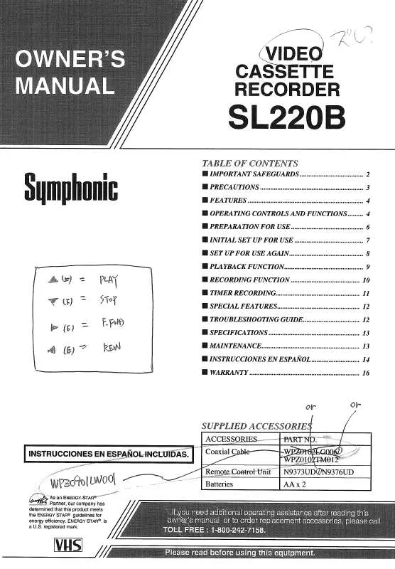 Mode d'emploi SYMPHONIC SL220B
