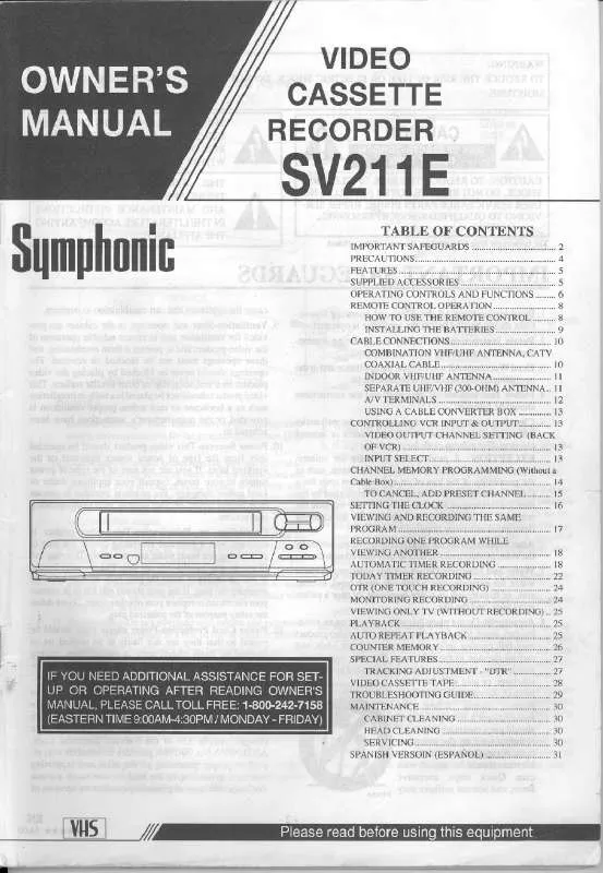 Mode d'emploi SYMPHONIC SV211E