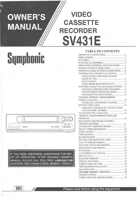 Mode d'emploi SYMPHONIC SV431E