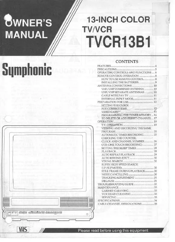 Mode d'emploi SYMPHONIC TVCR13B1