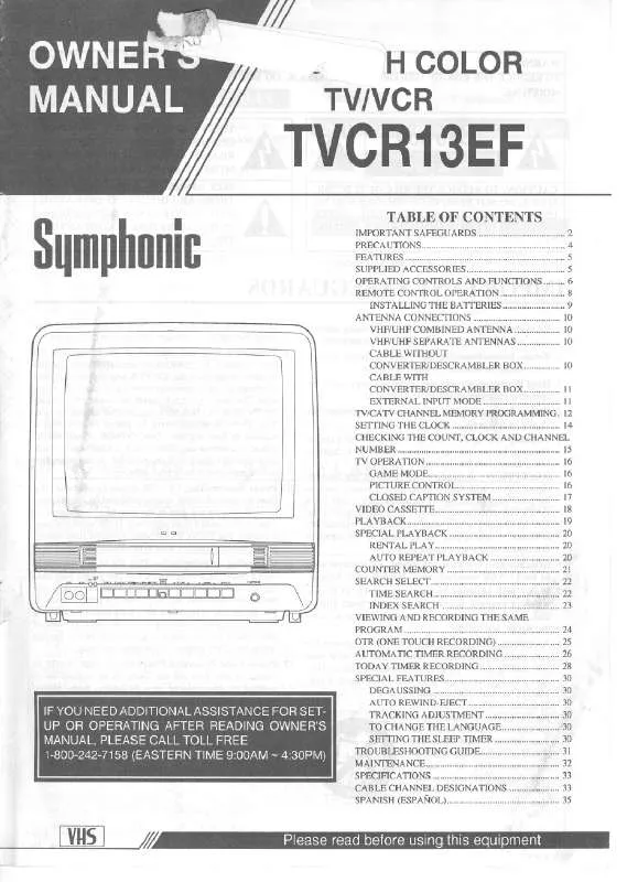 Mode d'emploi SYMPHONIC TVCR13EF