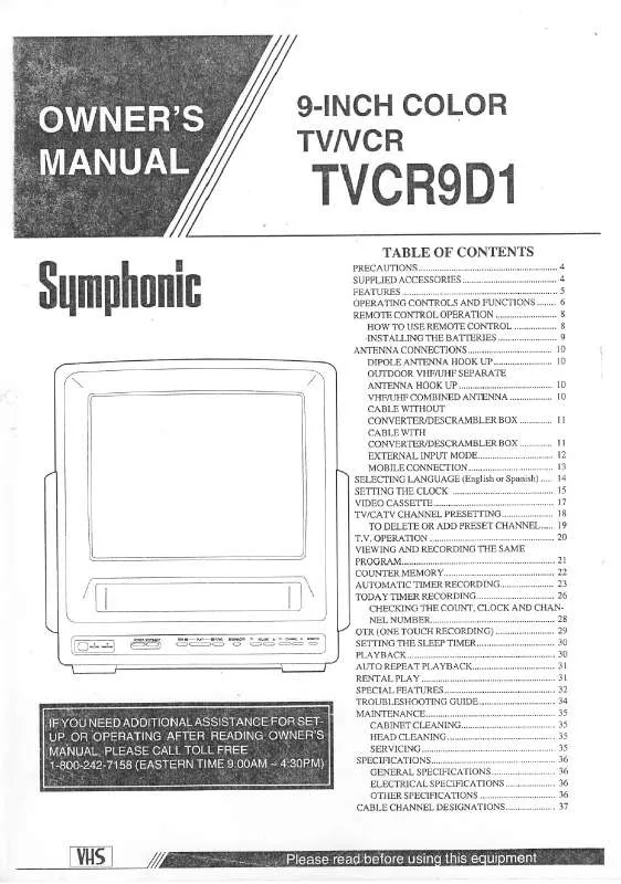 Mode d'emploi SYMPHONIC TVCR9D1