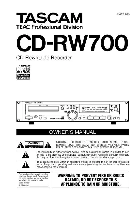 Mode d'emploi TASCAM CD-RW700