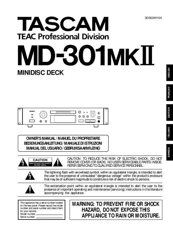 Mode d'emploi TASCAM MD-301 MKII