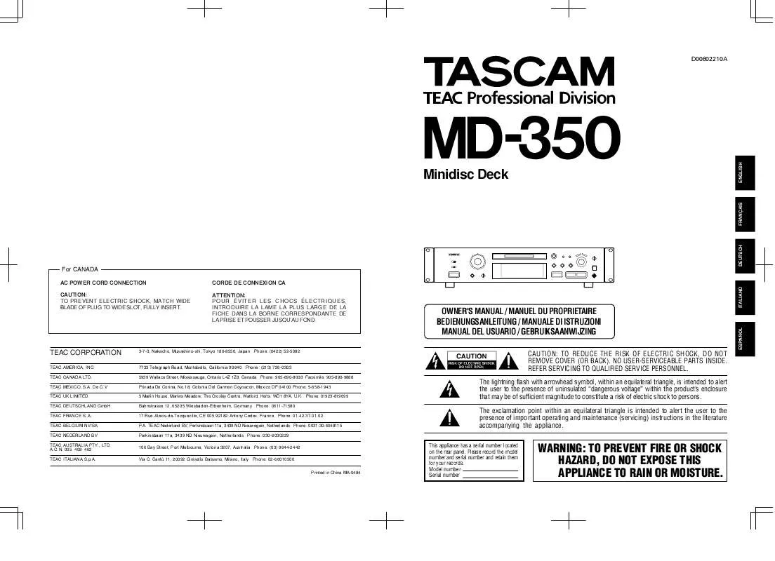 Mode d'emploi TASCAM MD-350