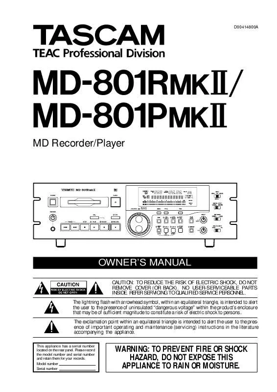 Mode d'emploi TASCAM MD-801R MKII