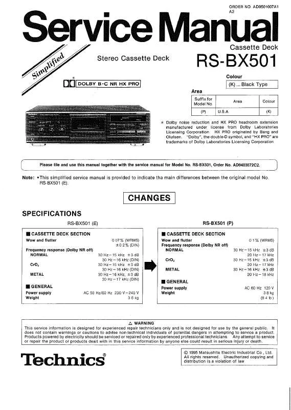 Mode d'emploi TECHNICS RS-BX501