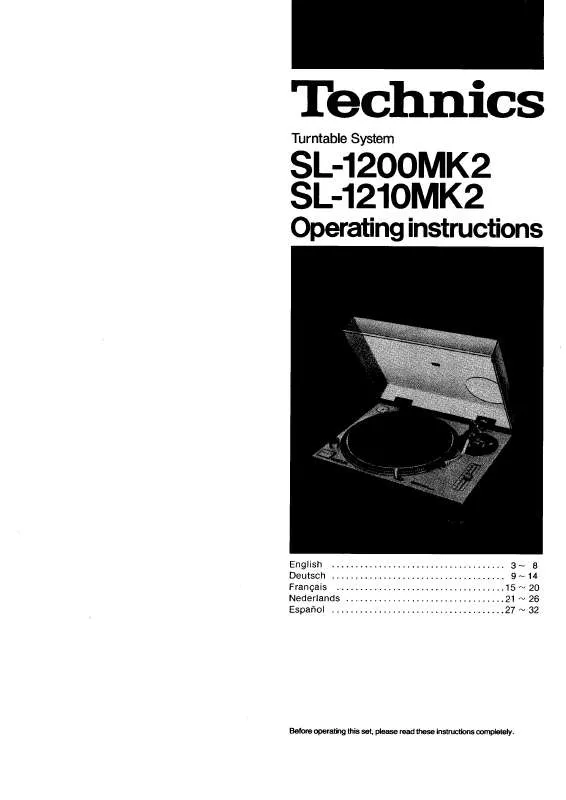 Mode d'emploi TECHNICS SL-1200MK2