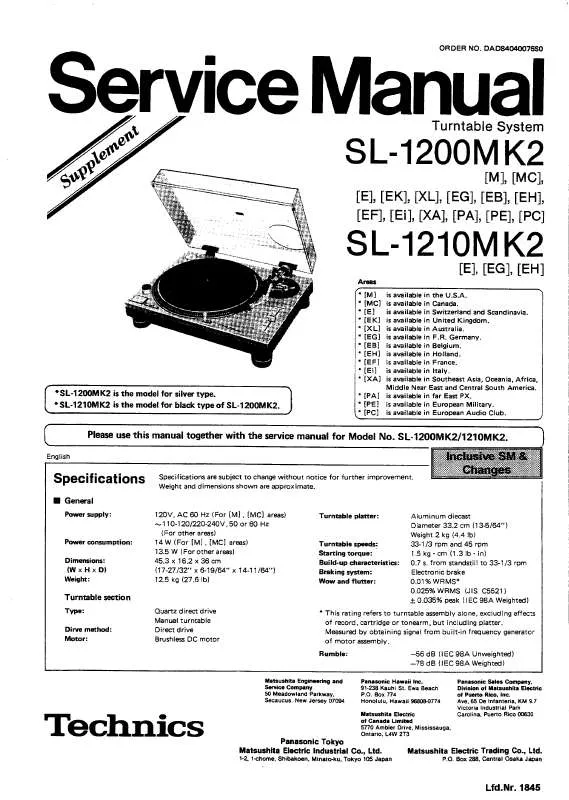 Mode d'emploi TECHNICS SL-12110MK2