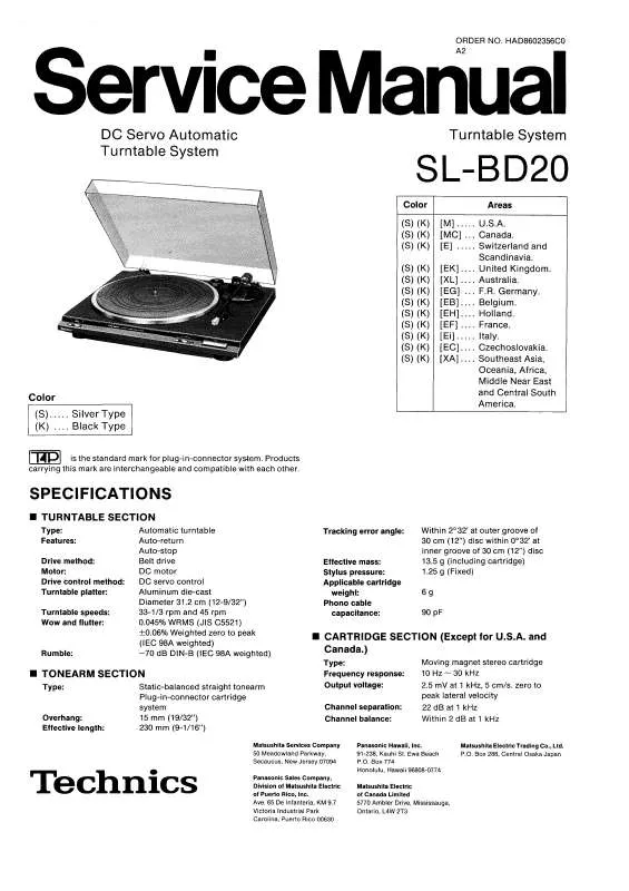 Mode d'emploi TECHNICS SL-BD20