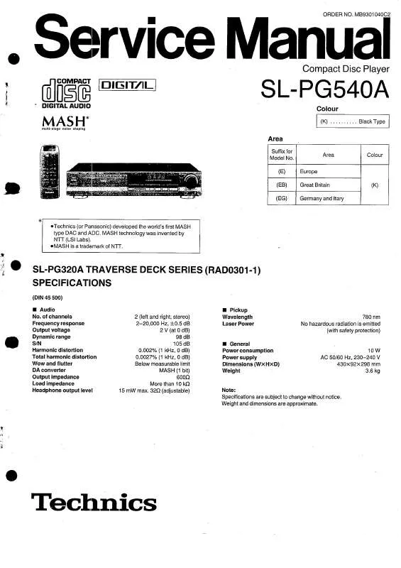 Mode d'emploi TECHNICS SL-PG540A