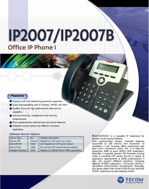 Mode d'emploi TECOM IP2007B