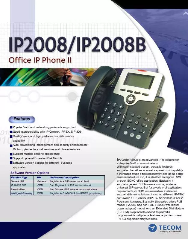 Mode d'emploi TECOM IP2008B