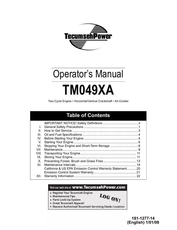 Mode d'emploi TECUMSEHPOWER TM049XA