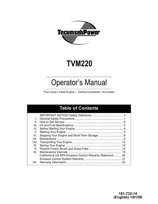 Mode d'emploi TECUMSEHPOWER TVM220