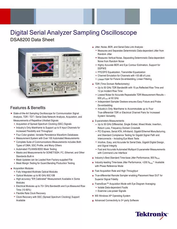 Mode d'emploi TEKTRONIX DIGITAL SERIAL ANALYZER SAMPLING OSCILLOSCOPE DSA8200