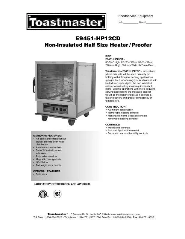 Mode d'emploi TOASTMASTER E9451-HP12CD