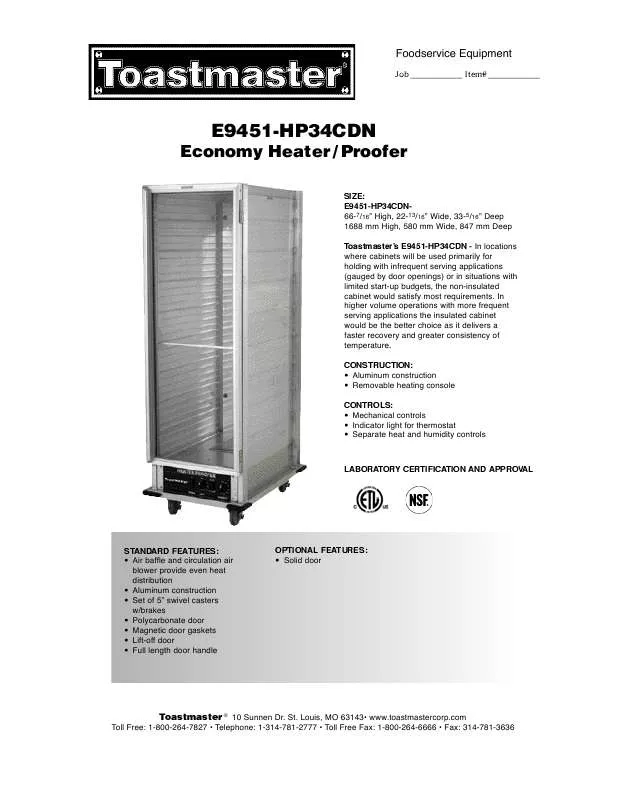 Mode d'emploi TOASTMASTER E9451-HP34CDN