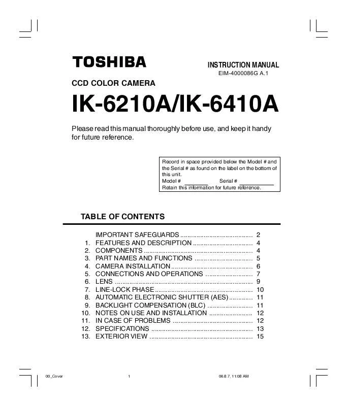 Mode d'emploi TOSHIBA IK-6210A
