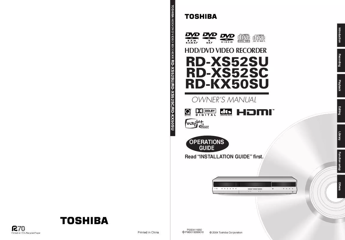Mode d'emploi TOSHIBA RD-KX50
