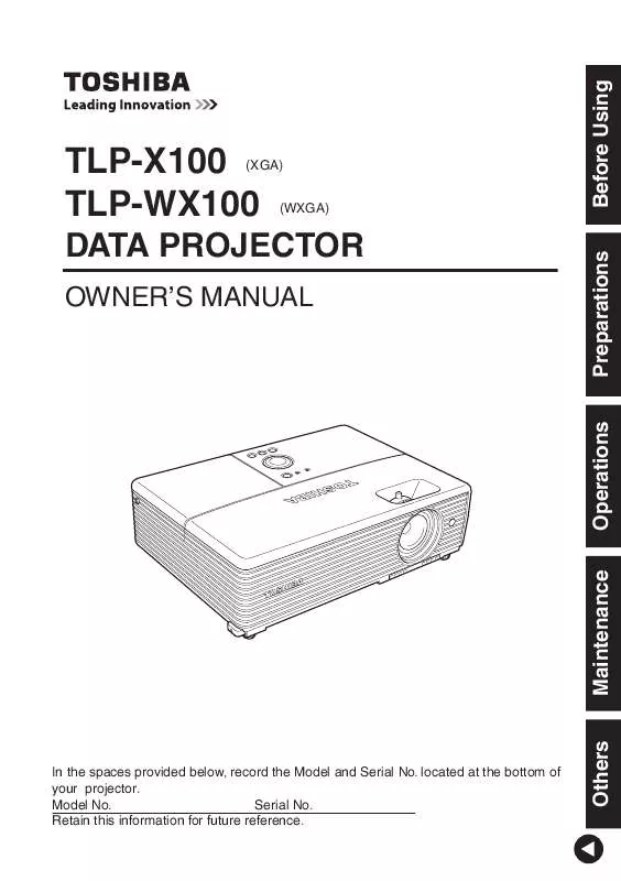 Mode d'emploi TOSHIBA TLP-WX100