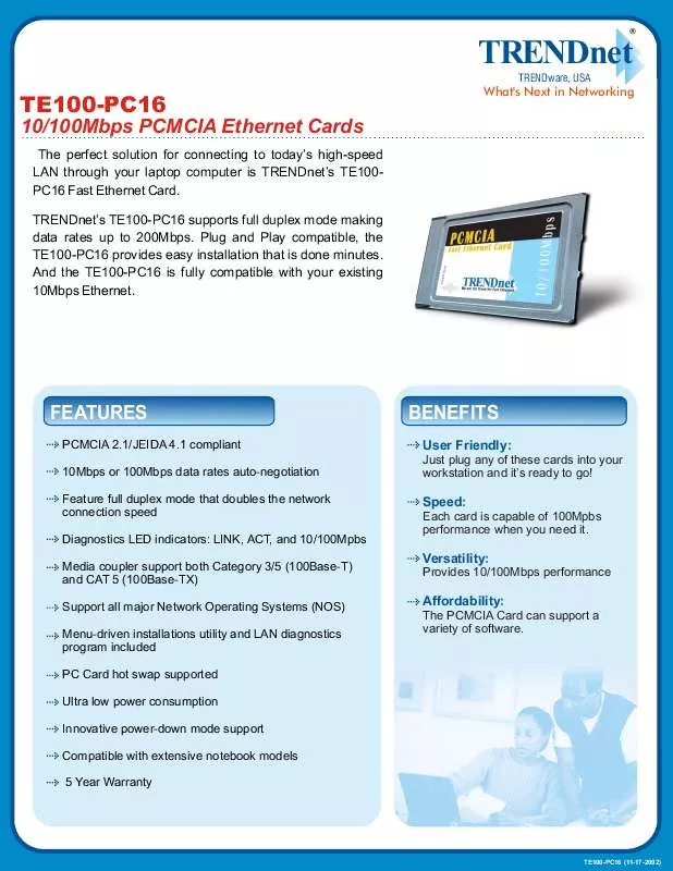 Mode d'emploi TRENDNET TE100-PC16