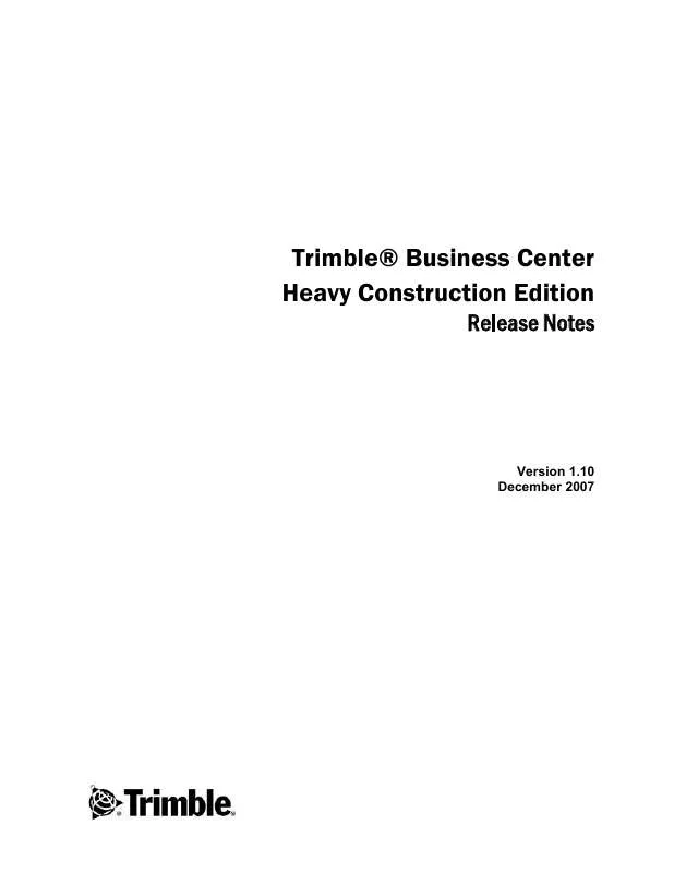 Mode d'emploi TRIMBLE BUSINESS CENTER HEAVY CONSTRUCTION 1.10