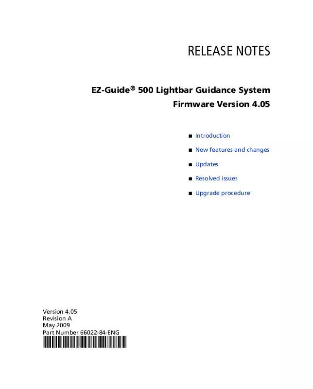 Mode d'emploi TRIMBLE EZ-GUIDE 500 LIGHTBAR GUIDANCE SYSTEM FIRMWARE 4.05