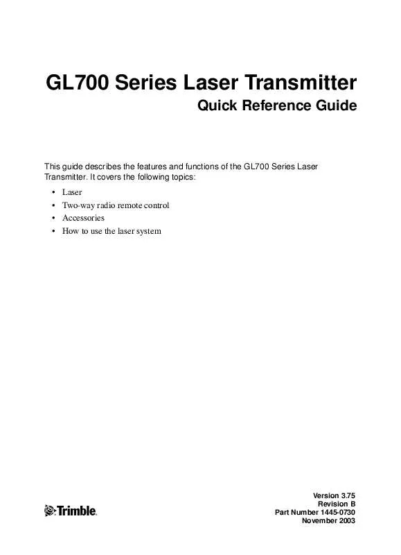 Mode d'emploi TRIMBLE GL 700 LASER TRANSMITTER 3.75