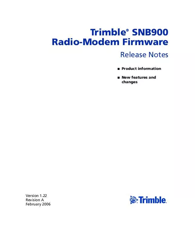 Mode d'emploi TRIMBLE SNB900 1.22 RADIO-MODEM FIRMWARE 1.22