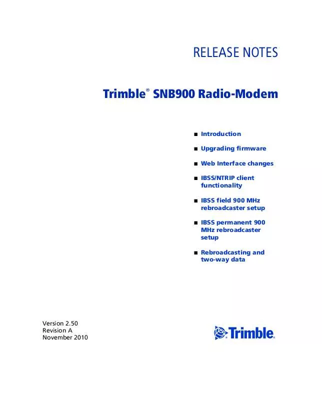Mode d'emploi TRIMBLE SNB900 RADIO-MODEM 2.50