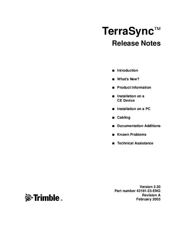 Mode d'emploi TRIMBLE TERRASYNC 2.30