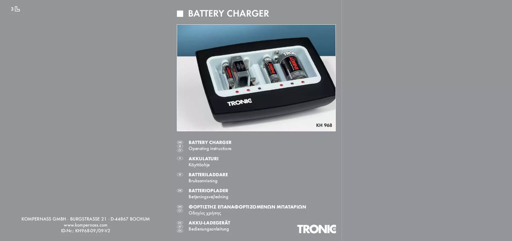 Mode d'emploi TRONIC KH 968 BATTERY CHARGER