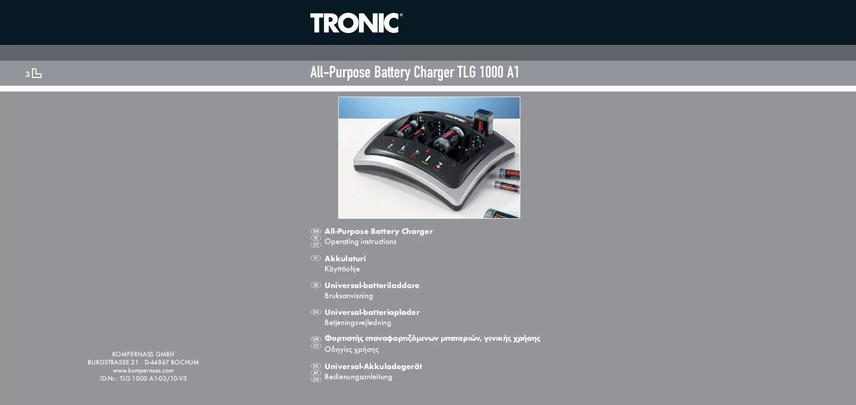 Mode d'emploi TRONIC TLG 1000 A1 ALL-PURPOSE BATTERY CHARGER