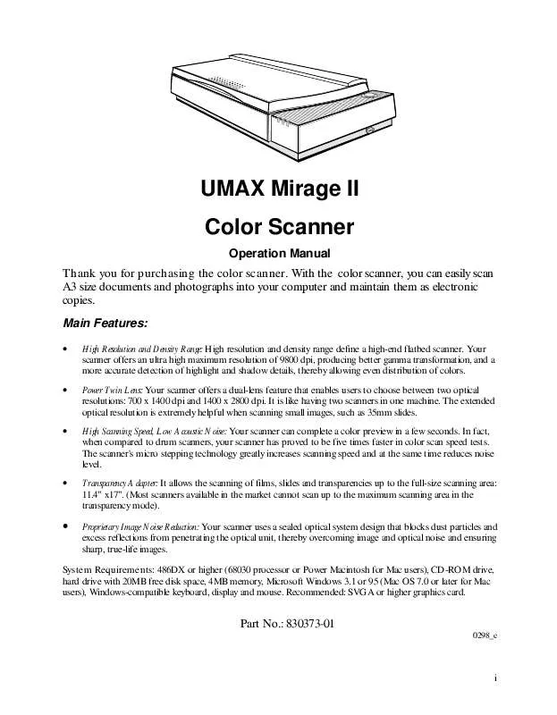 Mode d'emploi UMAX MIRAGE II