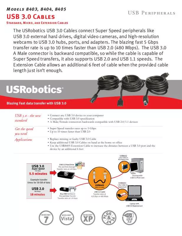 Mode d'emploi US ROBOTICS USB 3.0 CABLES