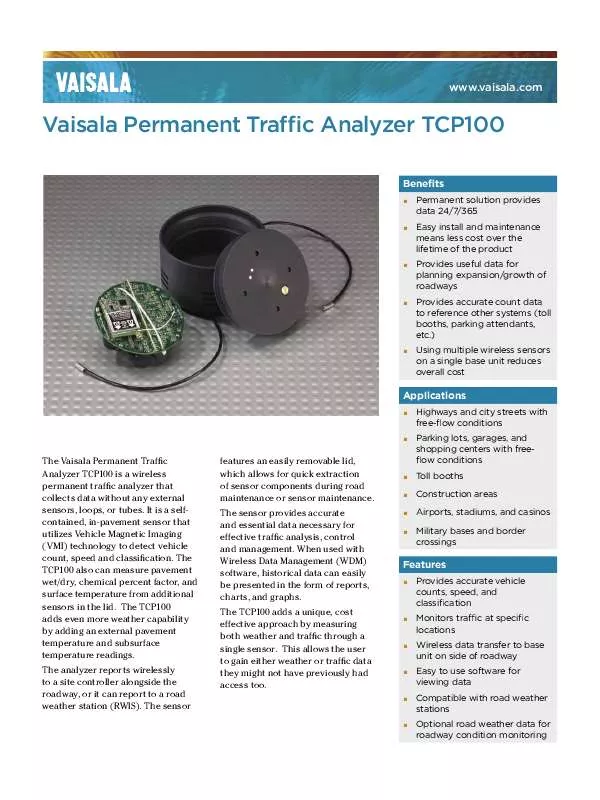 Mode d'emploi VAISALA TCP100