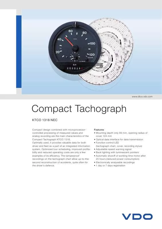 Mode d'emploi VDO COMPACT TACHOGRAPH KTCO 1318 NEC