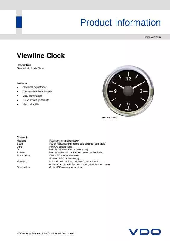 Mode d'emploi VDO VIEWLINE CLOCK