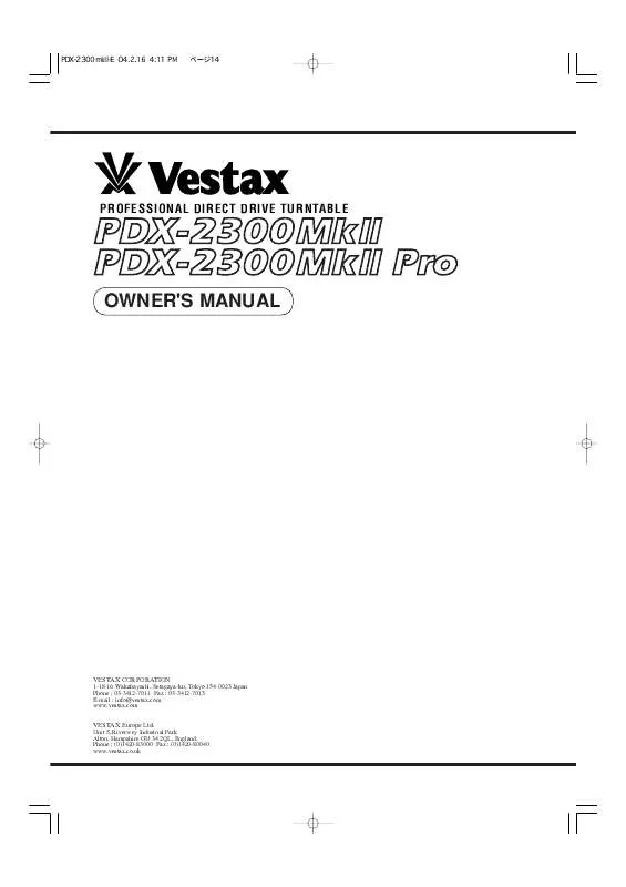 Mode d'emploi VESTAX -PDX-2300MK-PRO