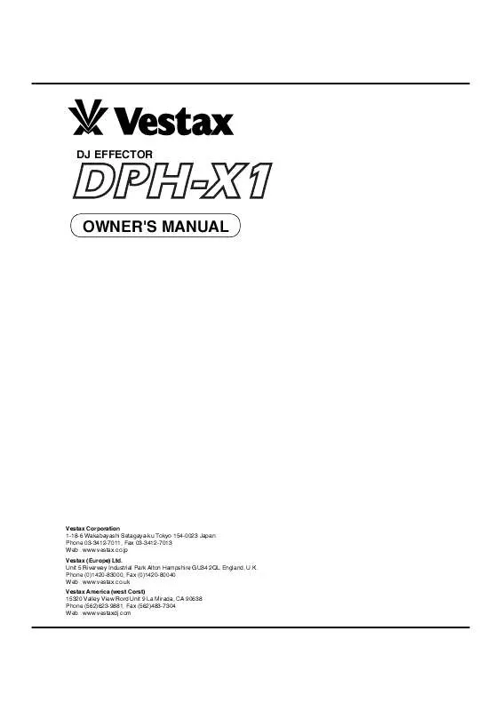 Mode d'emploi VESTAX DPH-X1